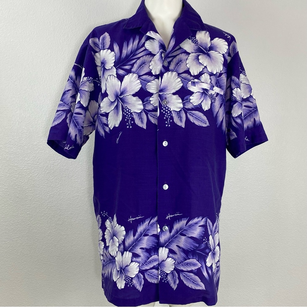 Kalena Fashions of Hawaii purple floral short sleeve shirt men
